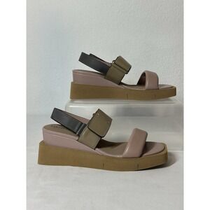 Naked Feet Paradox Wedge Sandals 9.5 M Beige Rose Gray Adj Strap